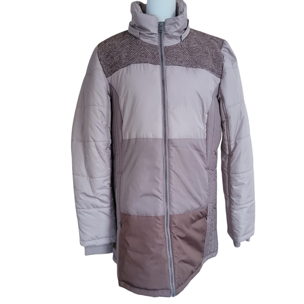 Like New Liz Claiborne Women's Mauve Quilted Jacket with Faux Fur Hood Size L - Picture 5 of 13